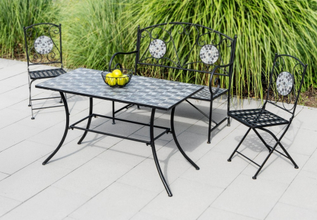 Set mobilier de gradina Gismo, 4 piese, masa cu blat din mozaic ceramic cu aspect de piatra naturala, banca pentru 2 persoane si 2 scaune pliabile pen [16]