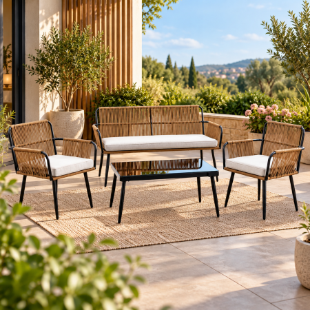 Gradina & balcon - Set mobilier de gradina Marry pentru relaxare pe terasa sau balcon, 7 piese, cu structura din aluminiu pentru rezistenta, perne de 8 cm pentru confort