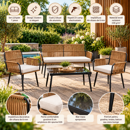 Set mobilier de gradina Marry pentru relaxare pe terasa sau balcon, 7 piese, cu structura din aluminiu pentru rezistenta, perne de 8 cm pentru confort [7]