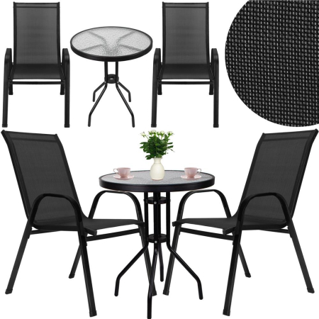 Set mobilier gradina, 2 scaune si masa rotunda, blat sticla, cadru metalic, 60x70 cm, negru [1]