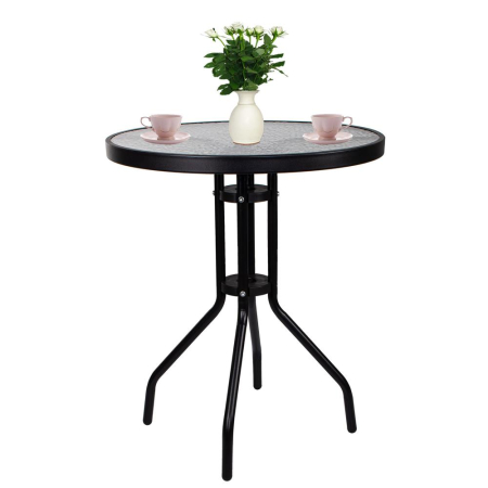 Set mobilier gradina, 2 scaune si masa rotunda, blat sticla, cadru metalic, 60x70 cm, negru [8]