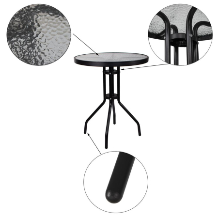 Set mobilier gradina, 2 scaune si masa rotunda, blat sticla, cadru metalic, 60x70 cm, negru [7]
