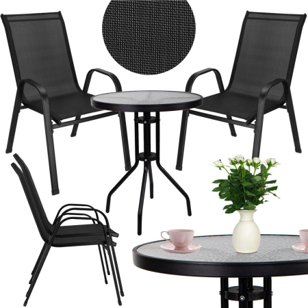 Set mobilier gradina, 2 scaune si masa rotunda, blat sticla, cadru metalic, 60x70 cm, negru [3]