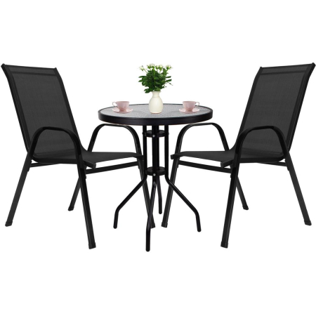Set mobilier gradina, 2 scaune si masa rotunda, blat sticla, cadru metalic, 60x70 cm, negru [5]
