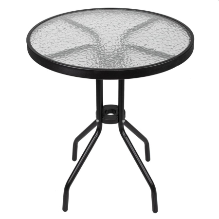 Set mobilier gradina, 2 scaune si masa rotunda, blat sticla, cadru metalic, 60x70 cm, negru [11]
