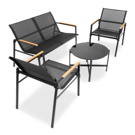 Set mobilier gradina 4 locuri, canapea 2 locuri, 2 scaune si masa rotunda sticla, cadru metalic, 119x71x82 cm, negru [23]
