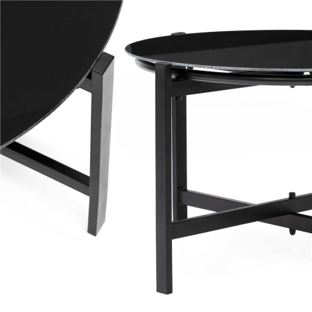 Set mobilier gradina 4 locuri, canapea 2 locuri, 2 scaune si masa rotunda sticla, cadru metalic, 119x71x82 cm, negru [12]