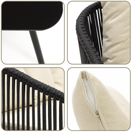 Set mobilier gradina 4 piese cu canapea sofa, 2 fotolii si masa sticla, cadru metalic, negru cu perne bej [12]