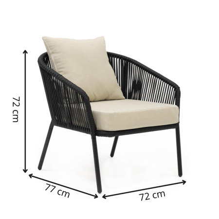 Set mobilier gradina 4 piese cu canapea sofa, 2 fotolii si masa sticla, cadru metalic, negru cu perne bej [3]