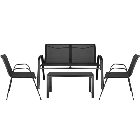 Set mobilier gradina 4 piese, masa cu sticla securizata, 2 scaune si canapea, cadru metalic, negru [3]