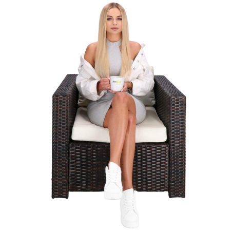 Set mobilier gradina 6 piese din technorattan cu masa si perne, instalare modulara configurabila, maro si crem [25]