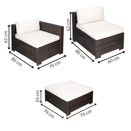 Set mobilier gradina 6 piese din technorattan cu masa si perne, instalare modulara configurabila, maro si crem [4]