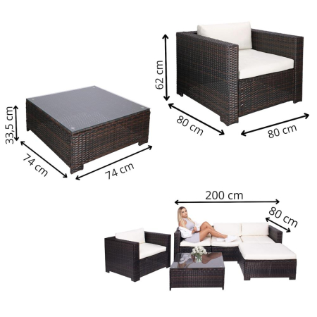 Set mobilier gradina 6 piese din technorattan cu masa si perne, instalare modulara configurabila, maro si crem [2]