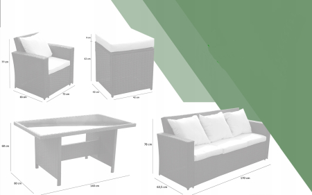 Set mobilier gradina 7 piese, canapea 3 locuri, 2 fotolii, 2 tabureti si masa cu blat de sticla, ratan PE, maro si bej [13]