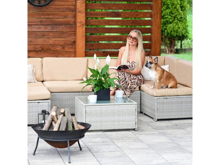 Set mobilier gradina 7 piese, canapea modulara colt L sau U, perne groase, masa cu blat sticla, technoratan, bej [24]