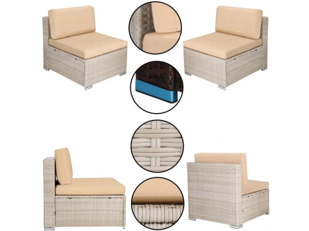 Set mobilier gradina 7 piese, canapea modulara colt L sau U, perne groase, masa cu blat sticla, technoratan, bej [7]