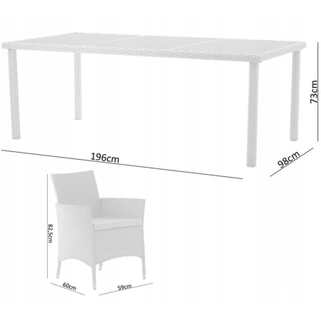 Set mobilier gradina 8 scaune si masa 196x98x73 cm, ratan si cadru otel zincat, blat masa sticla securizata, maro [11]