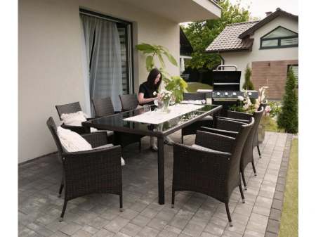 Set mobilier gradina 8 scaune si masa 196x98x73 cm, ratan si cadru otel zincat, blat masa sticla securizata, maro [9]