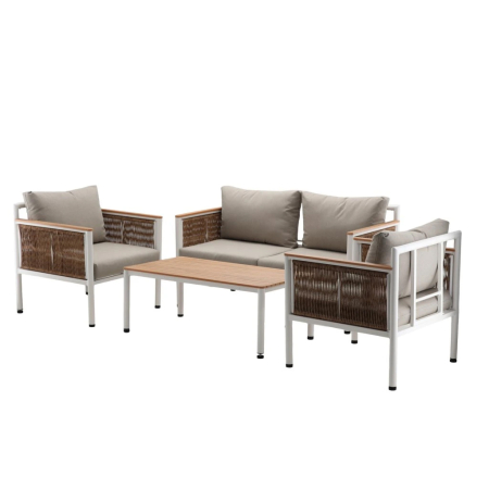 Set mobilier gradina Belgrad 4 piese, cu perne, canapea 2 locuri, 2 fotolii si masa, cadru aluminiu, 129x68x70 cm, bej [2]