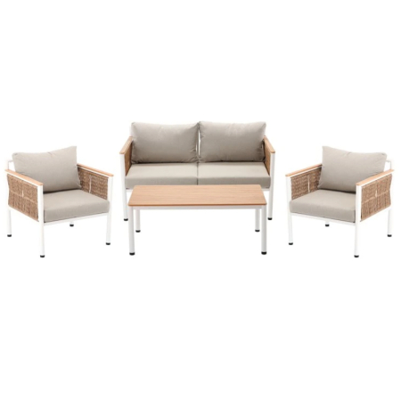 Set mobilier gradina Belgrad 4 piese, cu perne, canapea 2 locuri, 2 fotolii si masa, cadru aluminiu, 129x68x70 cm, bej [1]
