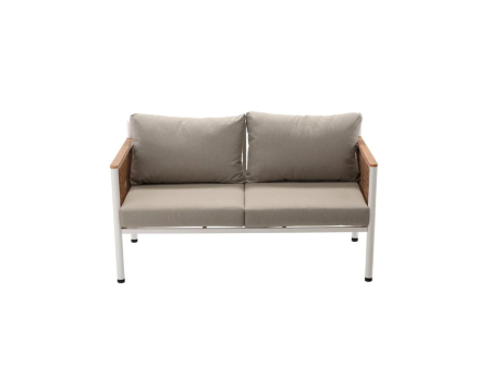 Set mobilier gradina Belgrad 4 piese, cu perne, canapea 2 locuri, 2 fotolii si masa, cadru aluminiu, 129x68x70 cm, bej [5]