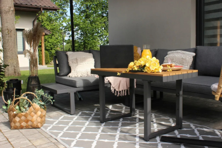 Set mobilier gradina Bogota coltar modular, 2 canapele si masa cu inaltime reglabila, cadru aluminiu, 160x70x79 cm, gri [5]