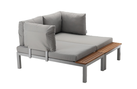 Set mobilier gradina Bohito modular cu perne, 2 canapele si masa, cadru aluminiu si lemn eucalipt, 138x76 cm, gri [6]