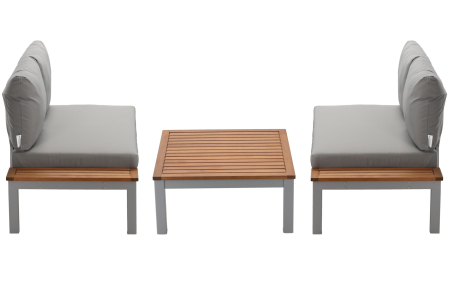 Set mobilier gradina Bohito modular cu perne, 2 canapele si masa, cadru aluminiu si lemn eucalipt, 138x76 cm, gri [10]