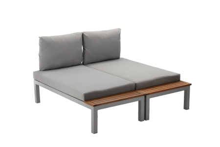 Set mobilier gradina Bohito modular cu perne, 2 canapele si masa, cadru aluminiu si lemn eucalipt, 138x76 cm, gri [8]