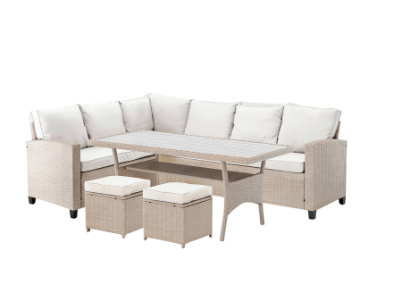 Set mobilier gradina Cesme 4 piese, canapea, masa si 2 tabureti, ratan PE, 179x65x73 cm, bej [2]
