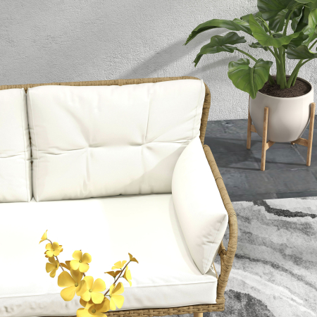  Set mobilier gradina coltar 4 persoane, 3 piese cu masuta si perne confortabile incluse, ratan impletit, crem [8]