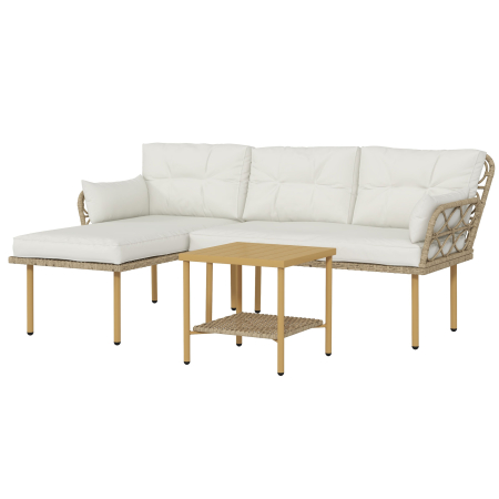 Gradina & balcon -  Set mobilier gradina coltar 4 persoane, 3 piese cu masuta si perne confortabile incluse, ratan impletit, crem