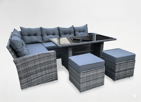 Set mobilier gradina coltar 4 piese, canapea, masa si 2 tabureti, ratan PE, 182x68x68 cm, gri [1]