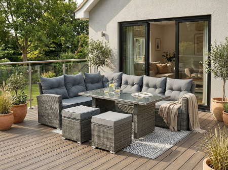 Set mobilier gradina coltar 4 piese, canapea, masa si 2 tabureti, ratan PE, 182x68x68 cm, gri [4]