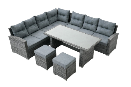 Set mobilier gradina coltar 4 piese, canapea, masa si 2 tabureti, ratan PE, 182x68x68 cm, gri [2]