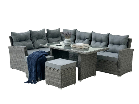 Set mobilier gradina coltar 4 piese, canapea, masa si 2 tabureti, ratan PE, 182x68x68 cm, gri [5]