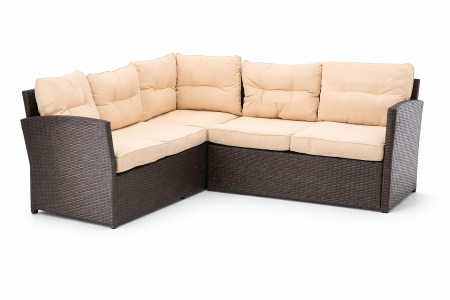 Set mobilier gradina coltar 5 piese, canapea colt, 2 tabureti si masa reglabila pe inaltime, ratan PE, 179x69x73 cm, maro si crem [7]