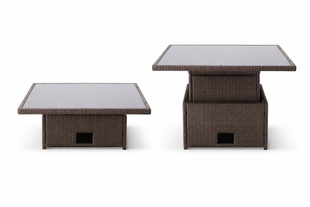 Set mobilier gradina coltar 5 piese, canapea colt, 2 tabureti si masa reglabila pe inaltime, ratan PE, 179x69x73 cm, maro si crem [9]