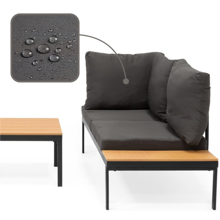Set mobilier gradina coltar cu masa, separabil in 2 canapele tip sezlong, perne impermeabile, cadru metalic, gri si maro [24]