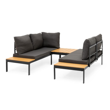 Set mobilier gradina coltar cu masa, separabil in 2 canapele tip sezlong, perne impermeabile, cadru metalic, gri si maro [21]
