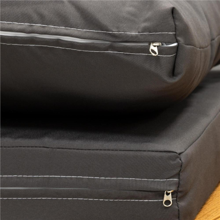 Set mobilier gradina coltar cu masa, separabil in 2 canapele tip sezlong, perne impermeabile, cadru metalic, gri si maro [13]