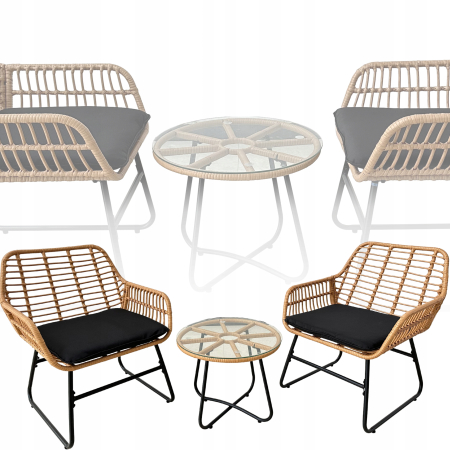 Set mobilier gradina din ratan, 2 scaune cu perne, 1 masa rotunda, maro [8]