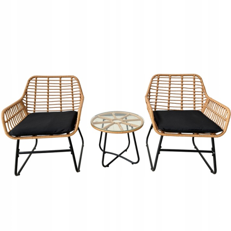 Set mobilier gradina din ratan, 2 scaune cu perne, 1 masa rotunda, maro [4]
