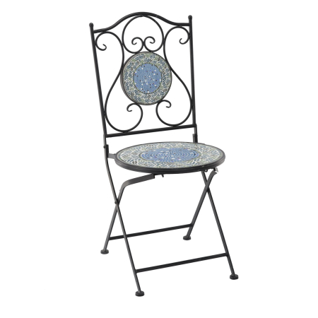 Set mobilier gradina, masa si 4 scaune, blat mozaic ceramic, cadru metalic, negru si albastru [5]