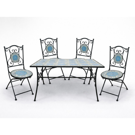 Set mobilier gradina, masa si 4 scaune, blat mozaic ceramic, cadru metalic, negru si albastru [3]