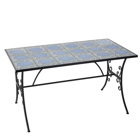 Set mobilier gradina, masa si 4 scaune, blat mozaic ceramic, cadru metalic, negru si albastru [10]