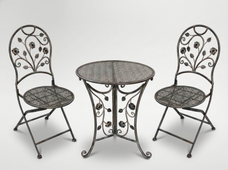 Set mobilier gradina metalic Madison, masa 70Ã—75 cm si 2 scaune 43x40x94 cm, stil vintage, bronz [6]