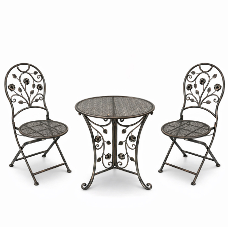 Gradina & balcon - Set mobilier gradina metalic Madison, masa 70Ã—75 cm si 2 scaune 43x40x94 cm, stil vintage, bronz