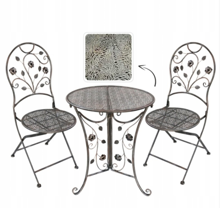 Set mobilier gradina metalic Madison, masa 70Ã—75 cm si 2 scaune 43x40x94 cm, stil vintage, bronz [10]
