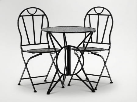 Set mobilier gradina metalic Susan, masa 60x60 cm si 2 scaune 50x40x94 cm, stil vintage, negru mat [5]